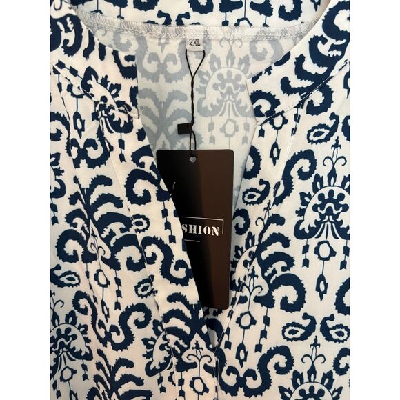 Women’s Blue White Ruffle Sleeve A-Line Dress Size 2XL NWT - Picture 2 of 8